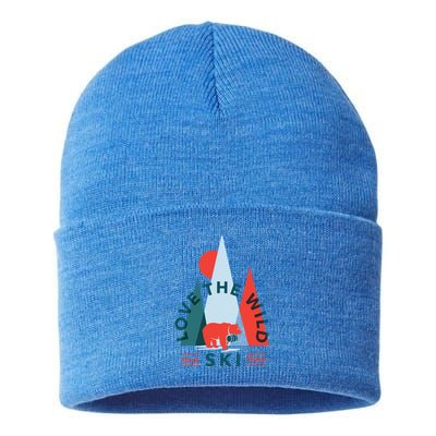 Ski Patrol Bear Outdoorsy Geometric Mountains Pow Skier Gift Cute Gift Sustainable Knit Beanie