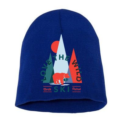 Ski Patrol Bear Outdoorsy Geometric Mountains Pow Skier Gift Cute Gift Short Acrylic Beanie