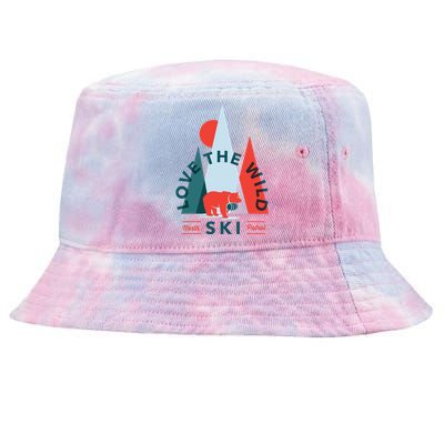 Ski Patrol Bear Outdoorsy Geometric Mountains Pow Skier Gift Cute Gift Tie-Dyed Bucket Hat