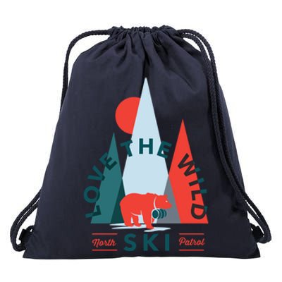 Ski Patrol Bear Outdoorsy Geometric Mountains Pow Skier Gift Cute Gift Drawstring Bag