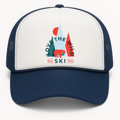 Ski Patrol Bear Outdoorsy Geometric Mountains Pow Skier Gift Cute Gift Trucker Hat