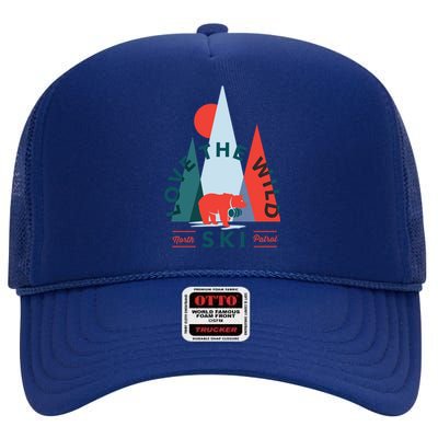 Ski Patrol Bear Outdoorsy Geometric Mountains Pow Skier Gift Cute Gift High Crown Mesh Back Trucker Hat