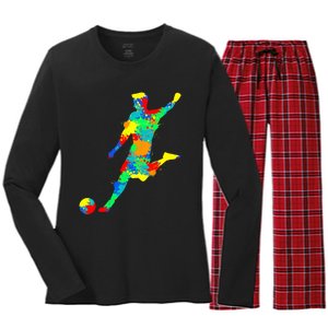 Soccer Player Boy Women's Long Sleeve Flannel Pajama Set 