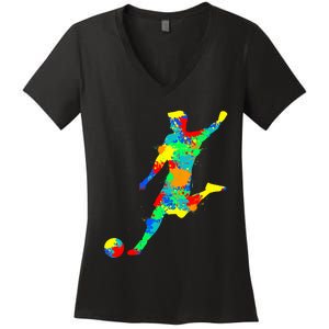 Soccer Player Boy Women's V-Neck T-Shirt