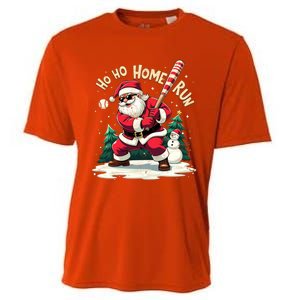 Santa Playing Baseball Ho Ho Home Run Baseball Christmas Gift Cooling Performance Crew T-Shirt