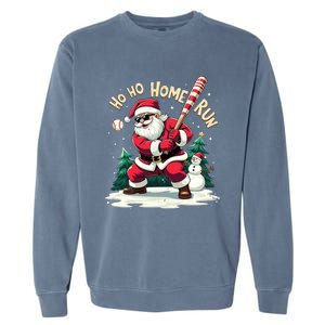 Santa Playing Baseball Ho Ho Home Run Baseball Christmas Gift Garment-Dyed Sweatshirt