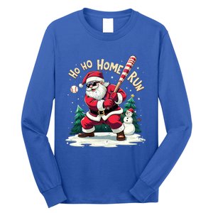 Santa Playing Baseball Ho Ho Home Run Baseball Christmas Gift Long Sleeve Shirt