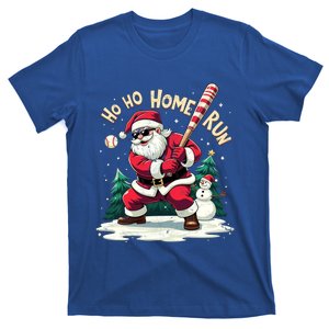 Santa Playing Baseball Ho Ho Home Run Baseball Christmas Gift T-Shirt