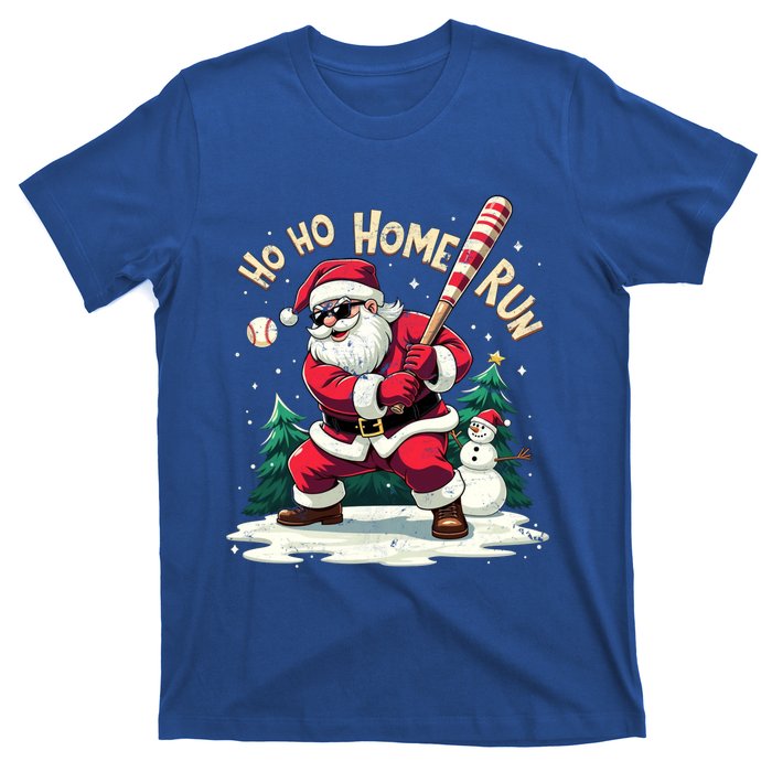 Santa Playing Baseball Ho Ho Home Run Baseball Christmas Gift T-Shirt