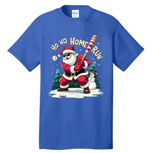 Santa Playing Baseball Ho Ho Home Run Baseball Christmas Gift Tall T-Shirt