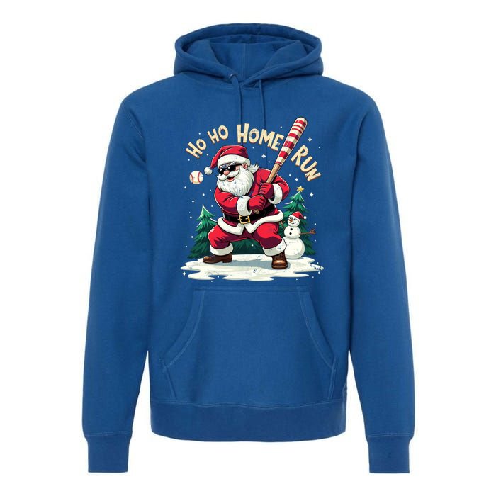 Santa Playing Baseball Ho Ho Home Run Baseball Christmas Gift Premium Hoodie