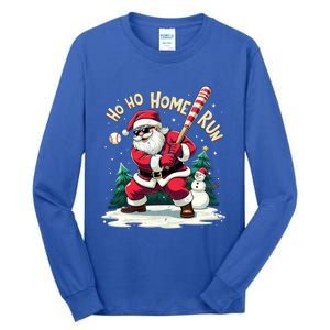 Santa Playing Baseball Ho Ho Home Run Baseball Christmas Gift Tall Long Sleeve T-Shirt