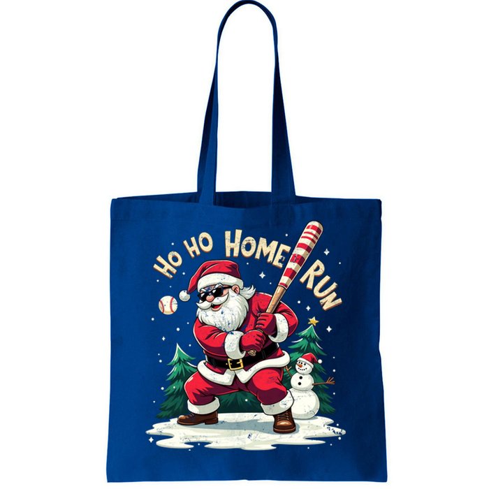 Santa Playing Baseball Ho Ho Home Run Baseball Christmas Gift Tote Bag