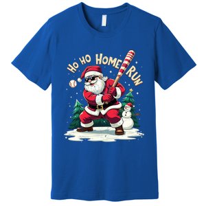 Santa Playing Baseball Ho Ho Home Run Baseball Christmas Gift Premium T-Shirt