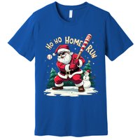 Santa Playing Baseball Ho Ho Home Run Baseball Christmas Gift Premium T-Shirt