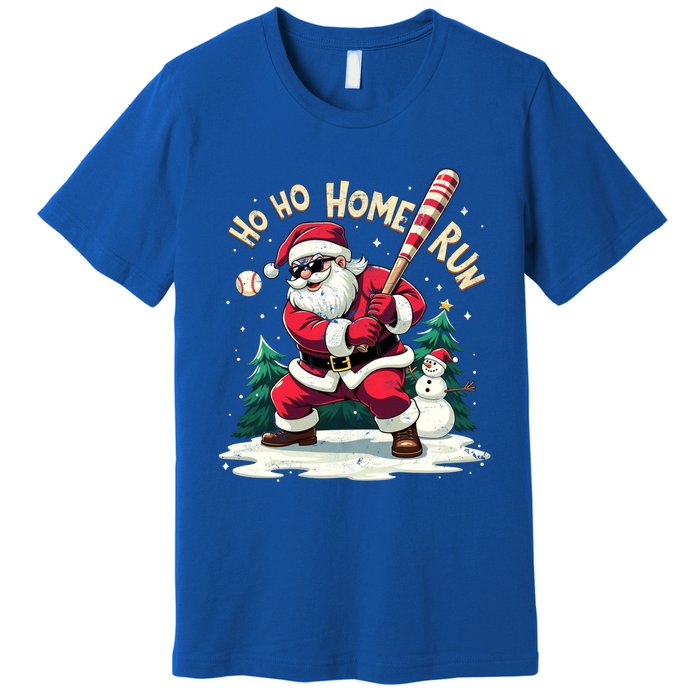 Santa Playing Baseball Ho Ho Home Run Baseball Christmas Gift Premium T-Shirt