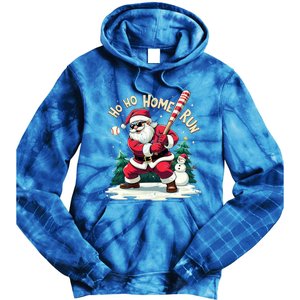 Santa Playing Baseball Ho Ho Home Run Baseball Christmas Gift Tie Dye Hoodie