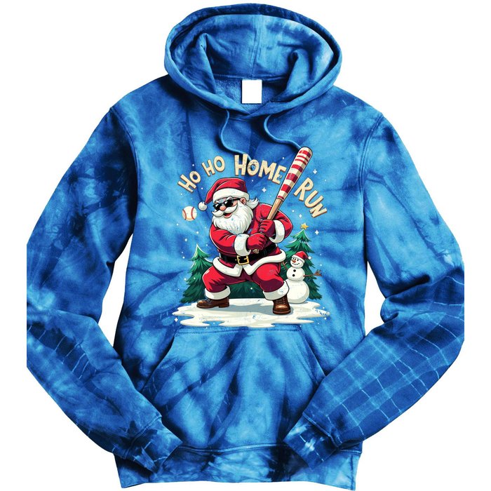 Santa Playing Baseball Ho Ho Home Run Baseball Christmas Gift Tie Dye Hoodie