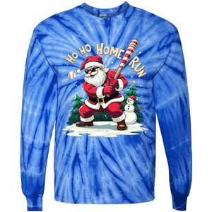 Santa Playing Baseball Ho Ho Home Run Baseball Christmas Gift Tie-Dye Long Sleeve Shirt