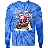 Santa Playing Baseball Ho Ho Home Run Baseball Christmas Gift Tie-Dye Long Sleeve Shirt