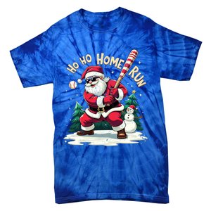 Santa Playing Baseball Ho Ho Home Run Baseball Christmas Gift Tie-Dye T-Shirt