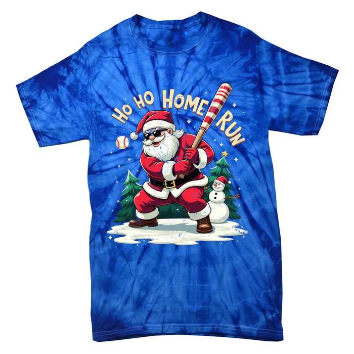 Santa Playing Baseball Ho Ho Home Run Baseball Christmas Gift Tie-Dye T-Shirt