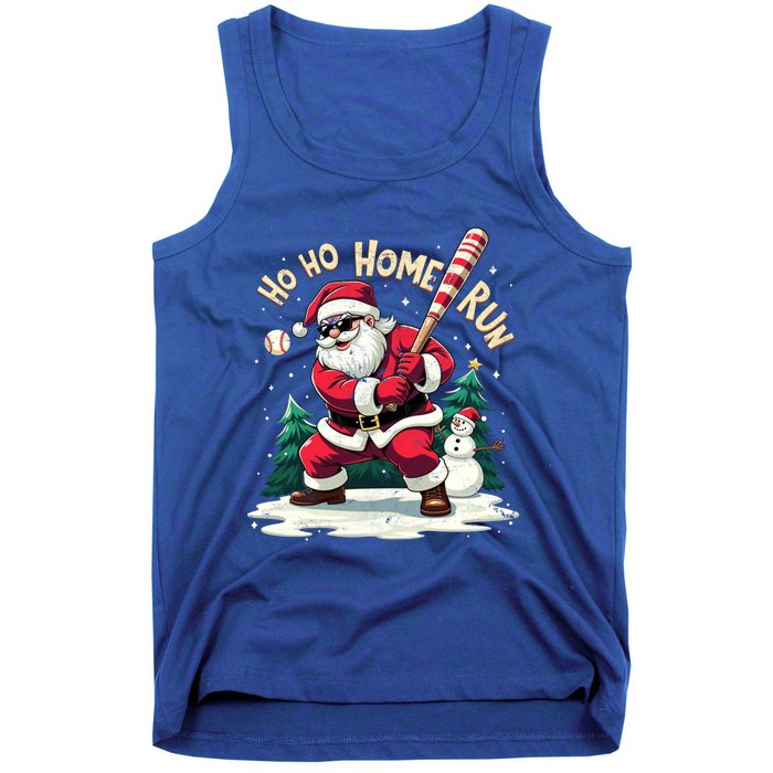 Santa Playing Baseball Ho Ho Home Run Baseball Christmas Gift Tank Top