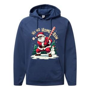 Santa Playing Baseball Ho Ho Home Run Baseball Christmas Gift Performance Fleece Hoodie