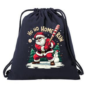 Santa Playing Baseball Ho Ho Home Run Baseball Christmas Gift Drawstring Bag