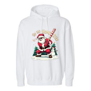 Santa Playing Baseball Ho Ho Home Run Baseball Christmas Gift Garment-Dyed Fleece Hoodie