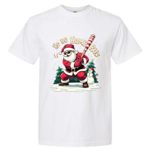 Santa Playing Baseball Ho Ho Home Run Baseball Christmas Gift Garment-Dyed Heavyweight T-Shirt