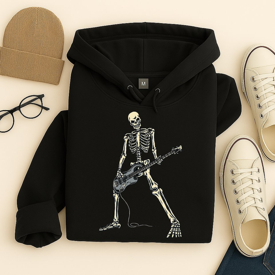 Skeleton Playing Bass For Bassist And Bass Guitar Players Hoodie