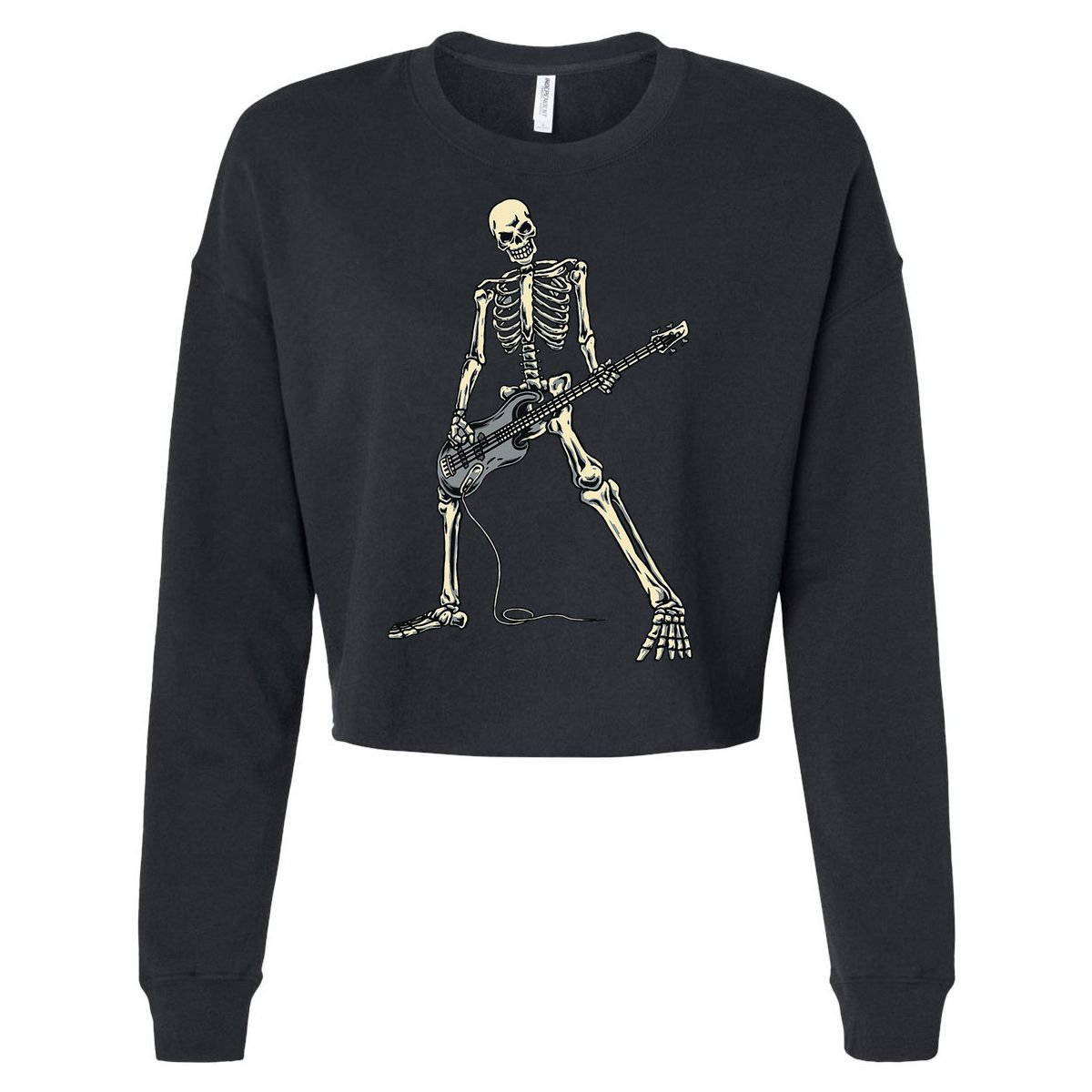 Skeleton Playing Bass For Bassist And Bass Guitar Players Cropped Pullover Crew