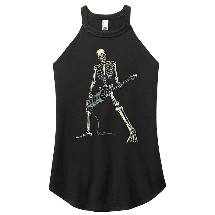 Skeleton Playing Bass For Bassist And Bass Guitar Players Women's Perfect Tri Rocker Tank