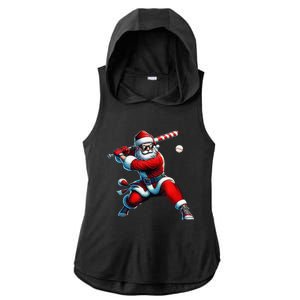 Santa Playing Baseball Christmas Baseball Player Ladies PosiCharge Tri-Blend Wicking Draft Hoodie Tank