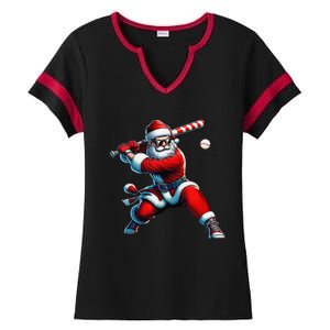 Santa Playing Baseball Christmas Baseball Player Ladies Halftime Notch Neck Tee