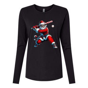 Santa Playing Baseball Christmas Baseball Player Womens Cotton Relaxed Long Sleeve T-Shirt