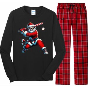 Santa Playing Baseball Christmas Baseball Player Long Sleeve Pajama Set