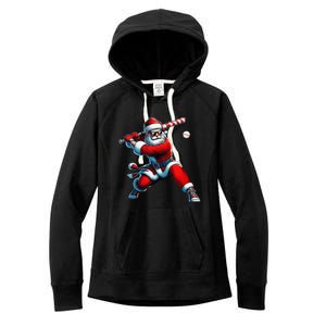 Santa Playing Baseball Christmas Baseball Player Women's Fleece Hoodie