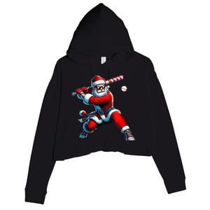 Santa Playing Baseball Christmas Baseball Player Crop Fleece Hoodie