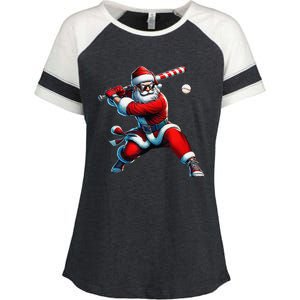 Santa Playing Baseball Christmas Baseball Player Enza Ladies Jersey Colorblock Tee