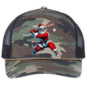 Santa Playing Baseball Christmas Baseball Player Retro Rope Trucker Hat Cap