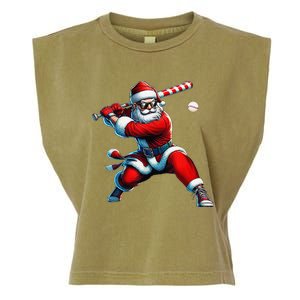 Santa Playing Baseball Christmas Baseball Player Garment-Dyed Women's Muscle Tee