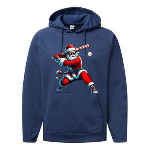 Santa Playing Baseball Christmas Baseball Player Performance Fleece Hoodie