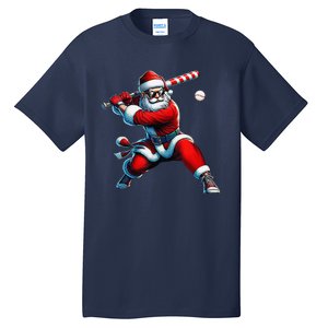 Santa Playing Baseball Christmas Baseball Player Tall T-Shirt