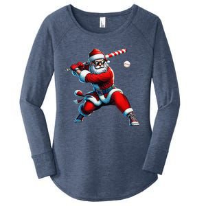 Santa Playing Baseball Christmas Baseball Player Women's Perfect Tri Tunic Long Sleeve Shirt