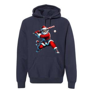 Santa Playing Baseball Christmas Baseball Player Premium Hoodie