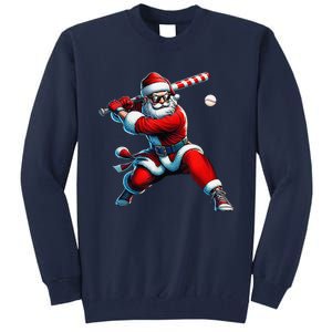 Santa Playing Baseball Christmas Baseball Player Tall Sweatshirt