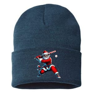 Santa Playing Baseball Christmas Baseball Player Sustainable Knit Beanie