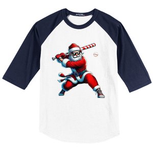 Santa Playing Baseball Christmas Baseball Player Baseball Sleeve Shirt